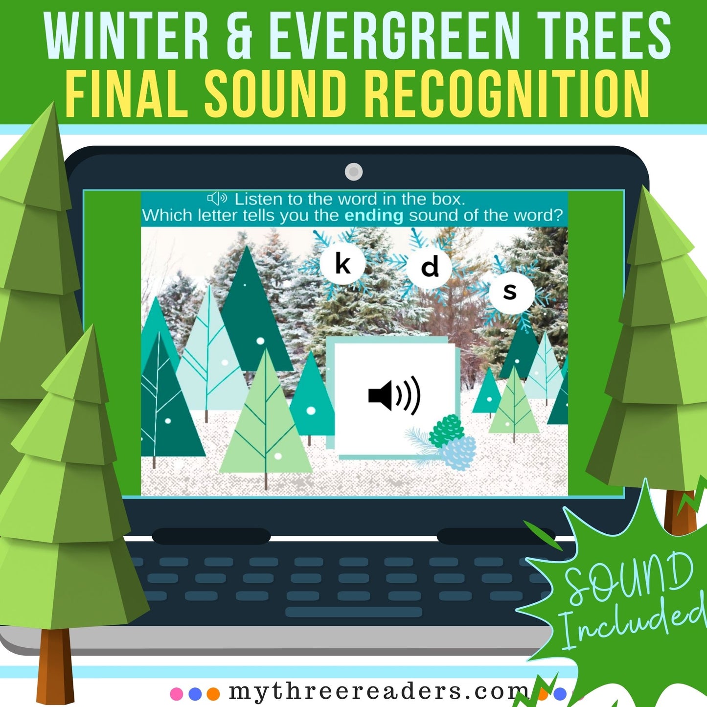 Final Sounds Practice Digital Activity Winter/Evergreen Themed