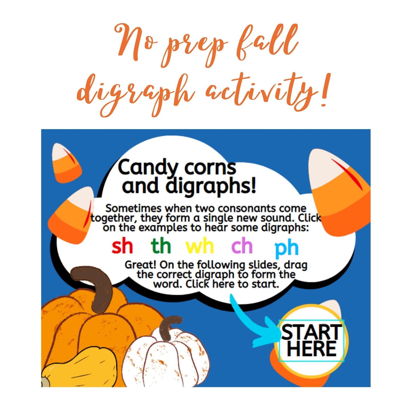 Candy Corn Digraph Practice (SH, PH, TH, WH, CH) Digital Activity