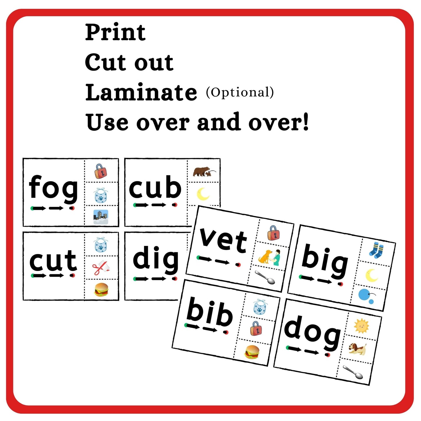 Blending CVC Words Clip Cards