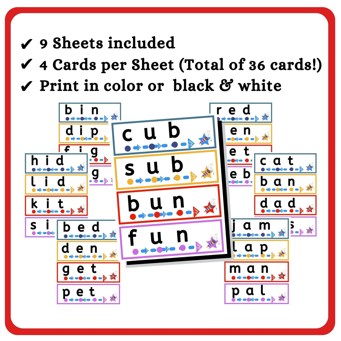 CVC Words Blending Cards