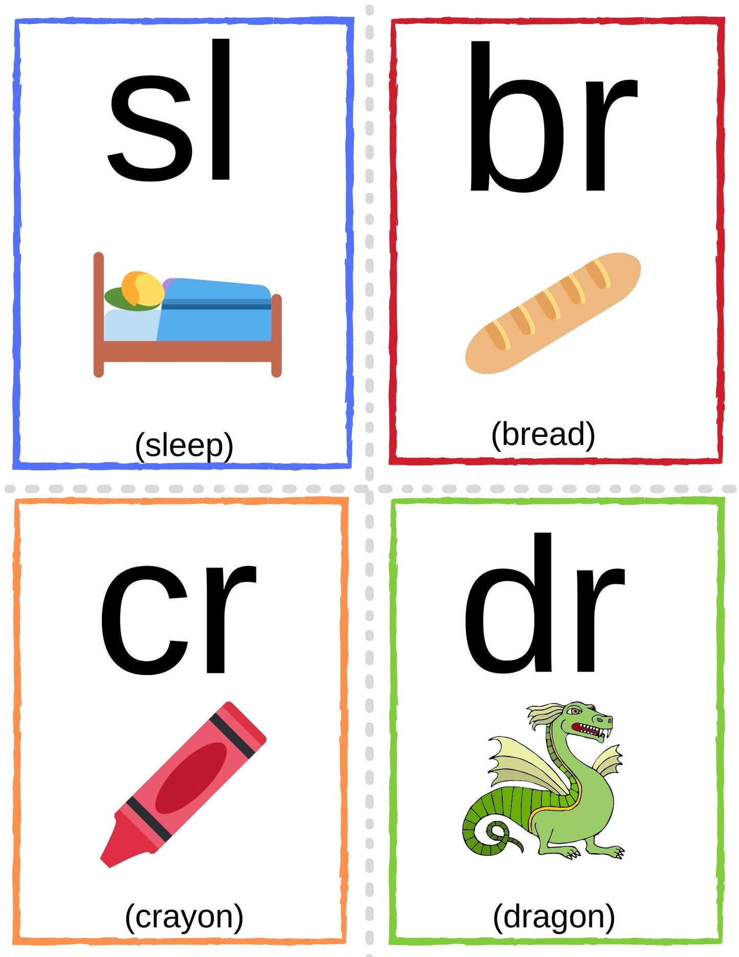 Phonics Blends and Digraphs Flashcards with Pictures