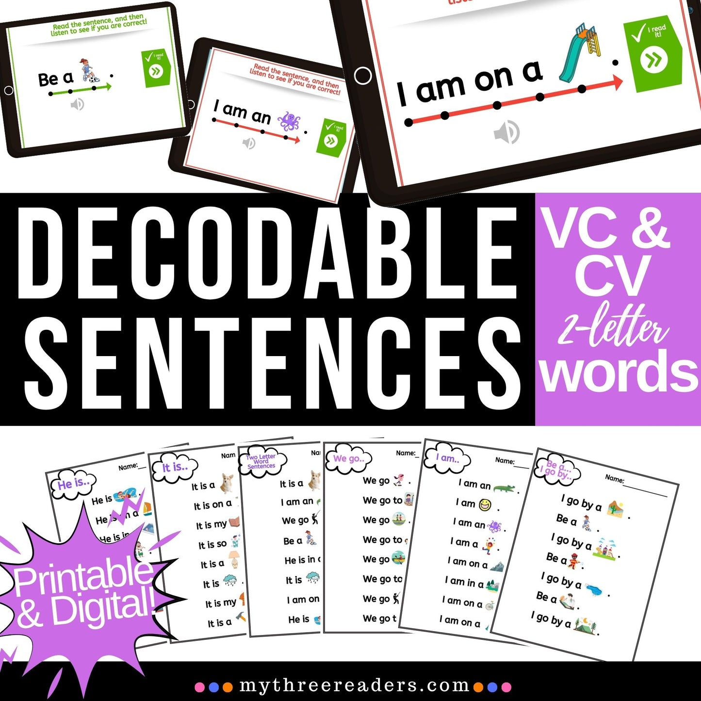 Decodable Sentences with two-letter VC and CV Words