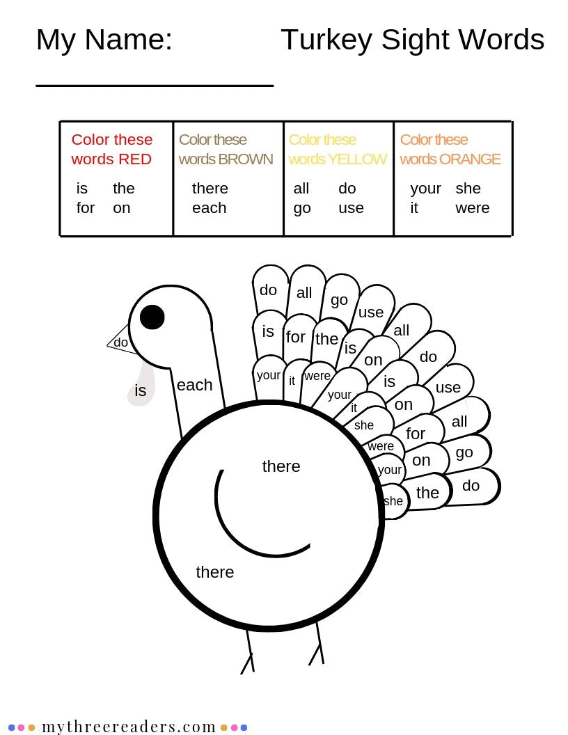 5 Fall Sight Word Printable Activities