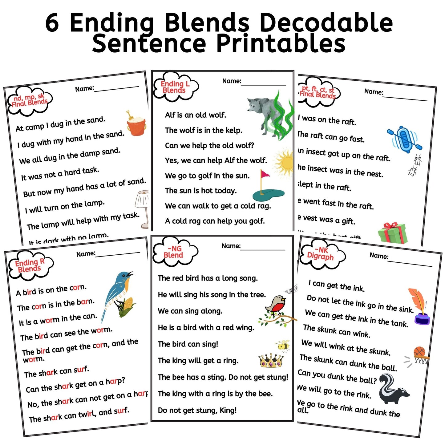 Decodable Sentences with Focus on Ending Consonant Blends