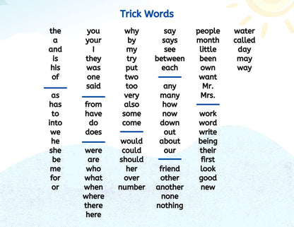 Mapping the High Frequency Words Fun Trick Words