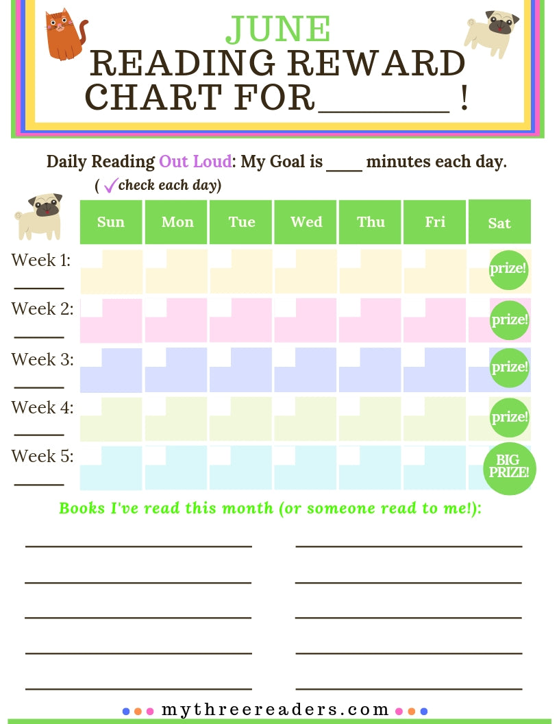 12 Months of Reading Reward Charts for Young Readers