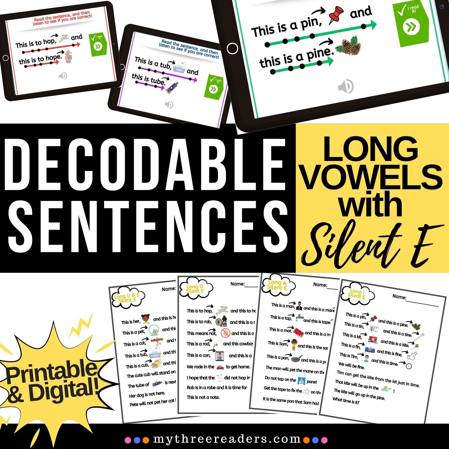 Decodable Sentences with Long Vowel, Silent E Words ("Magic E")