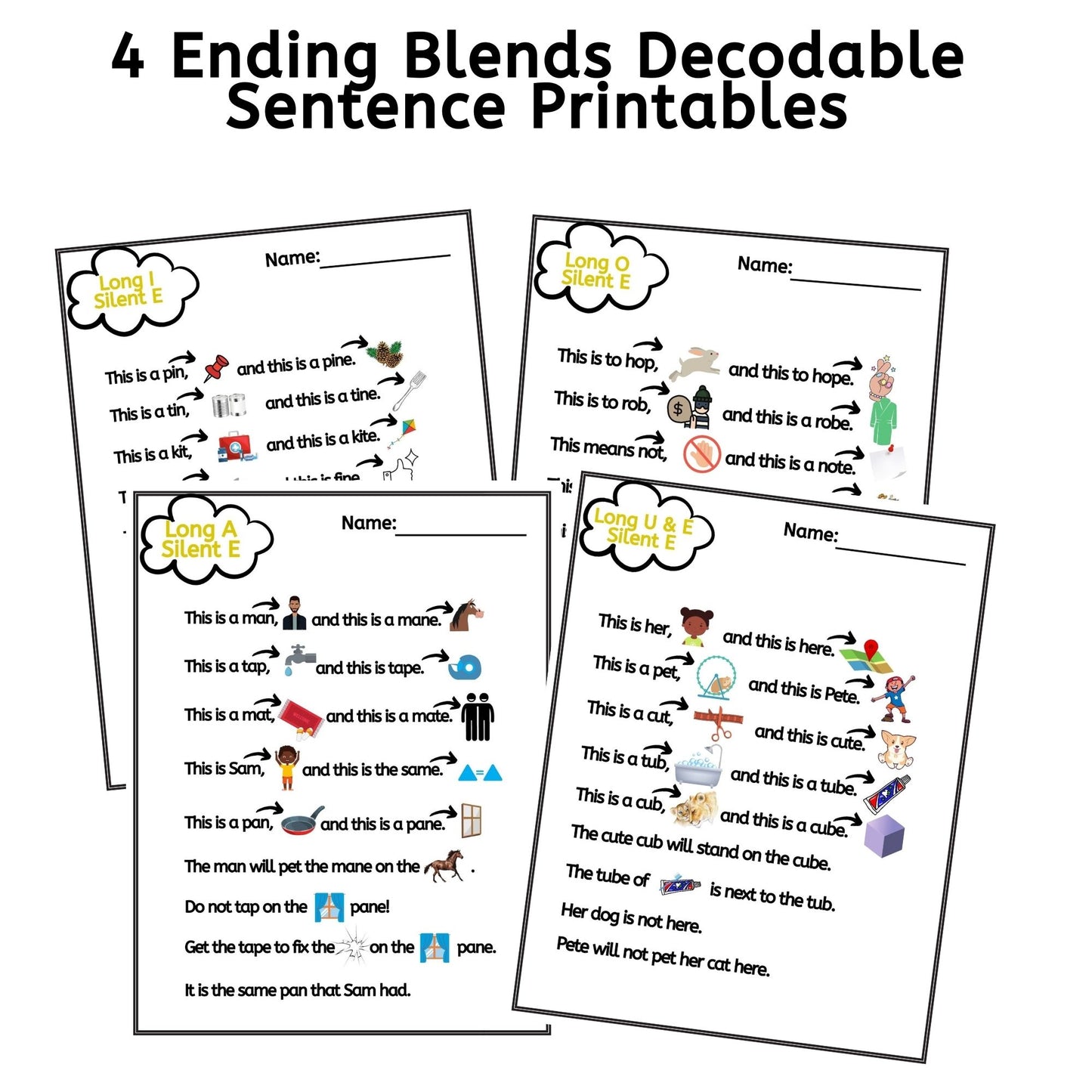 Decodable Sentences with Long Vowel, Silent E Words ("Magic E")