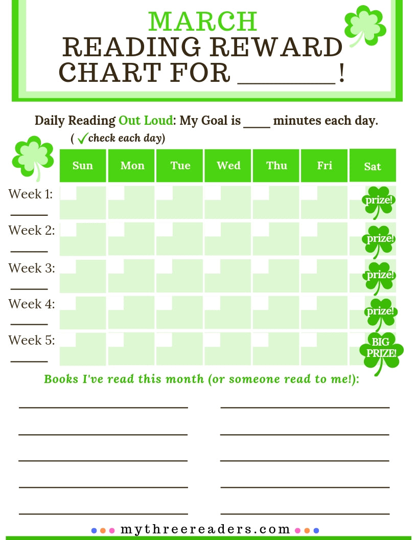 12 Months of Reading Reward Charts for Young Readers