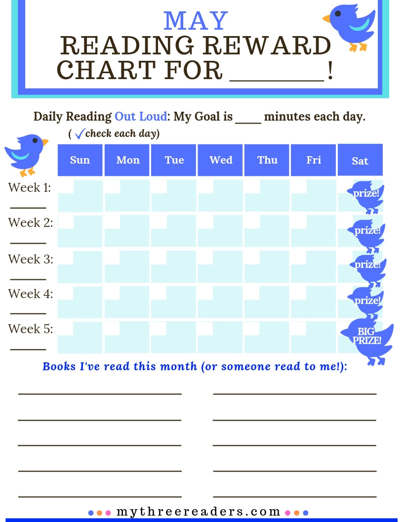 12 Months of Reading Reward Charts for Young Readers