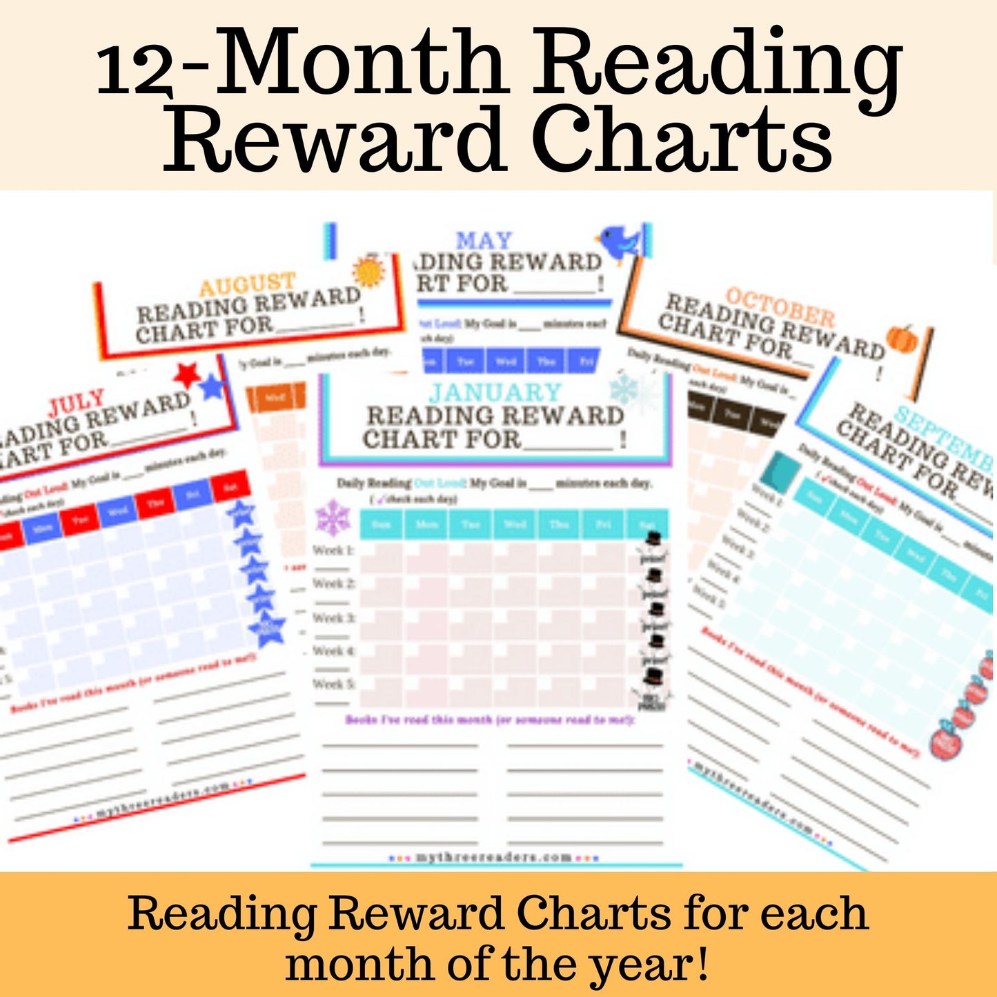 12 Months of Reading Reward Charts for Young Readers