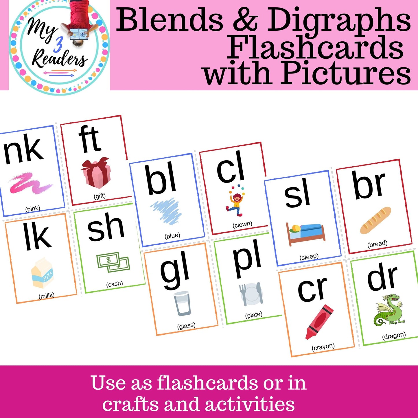 Phonics Blends and Digraphs Flashcards with Pictures