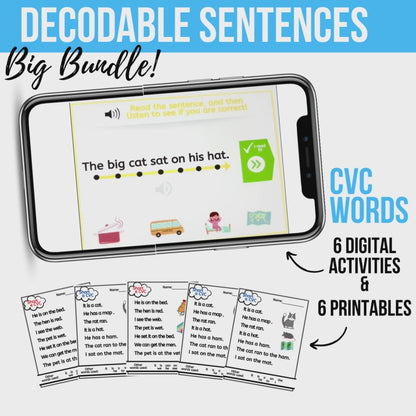 Decodable Sentences Bundle - Printables & Digital Boom™ Activities