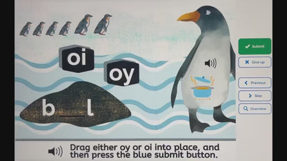 OY & OI , OW & OU Penguin themed Boom Activity for Diphthong Practice