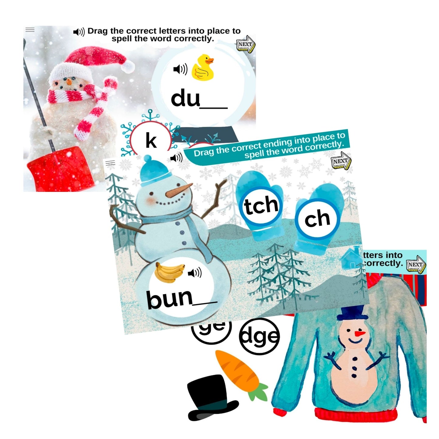 Snow Themed Word Endings - GE/DGE, CH/TCH, or K/CK?