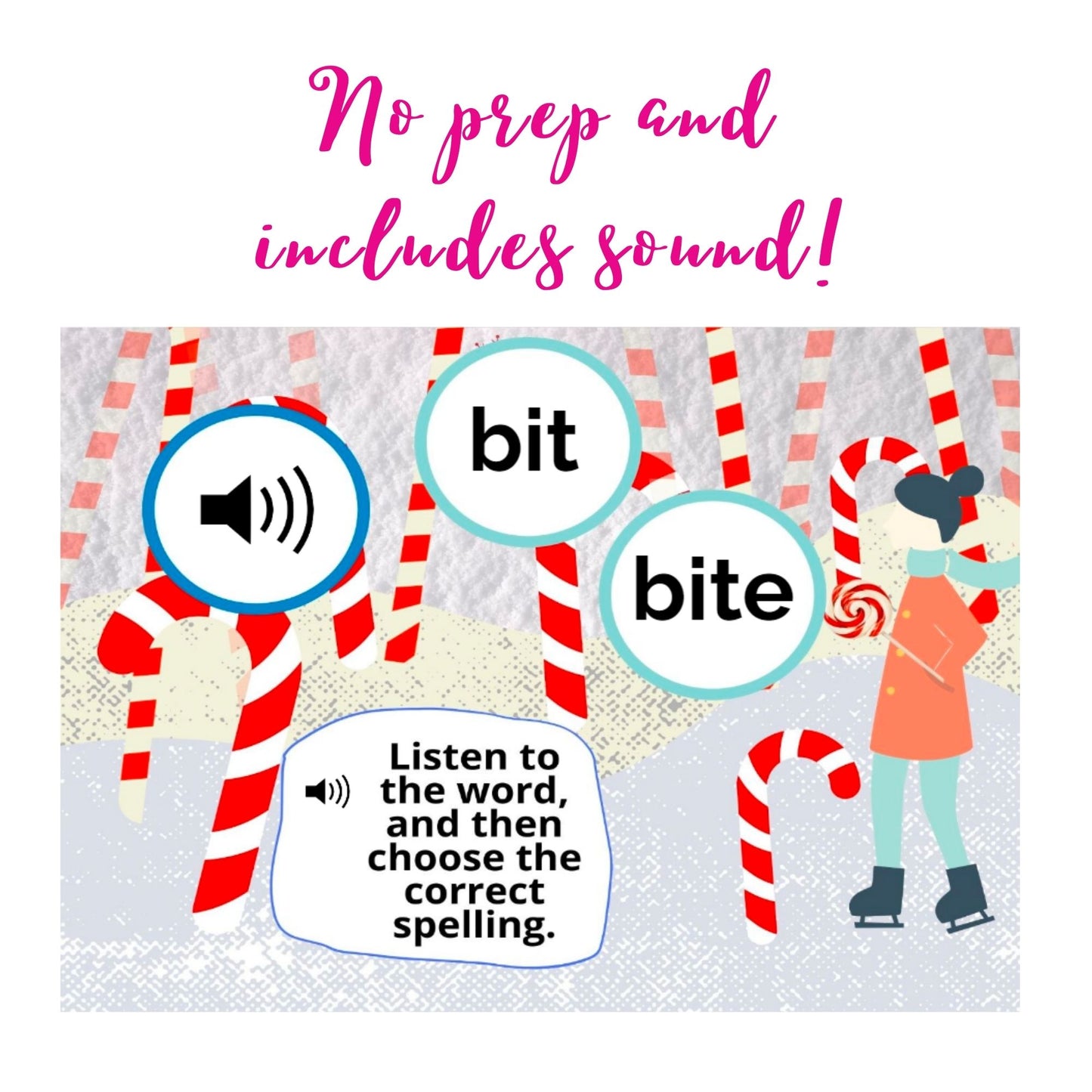 CVCE words (magic e) with a Candy Cane Theme