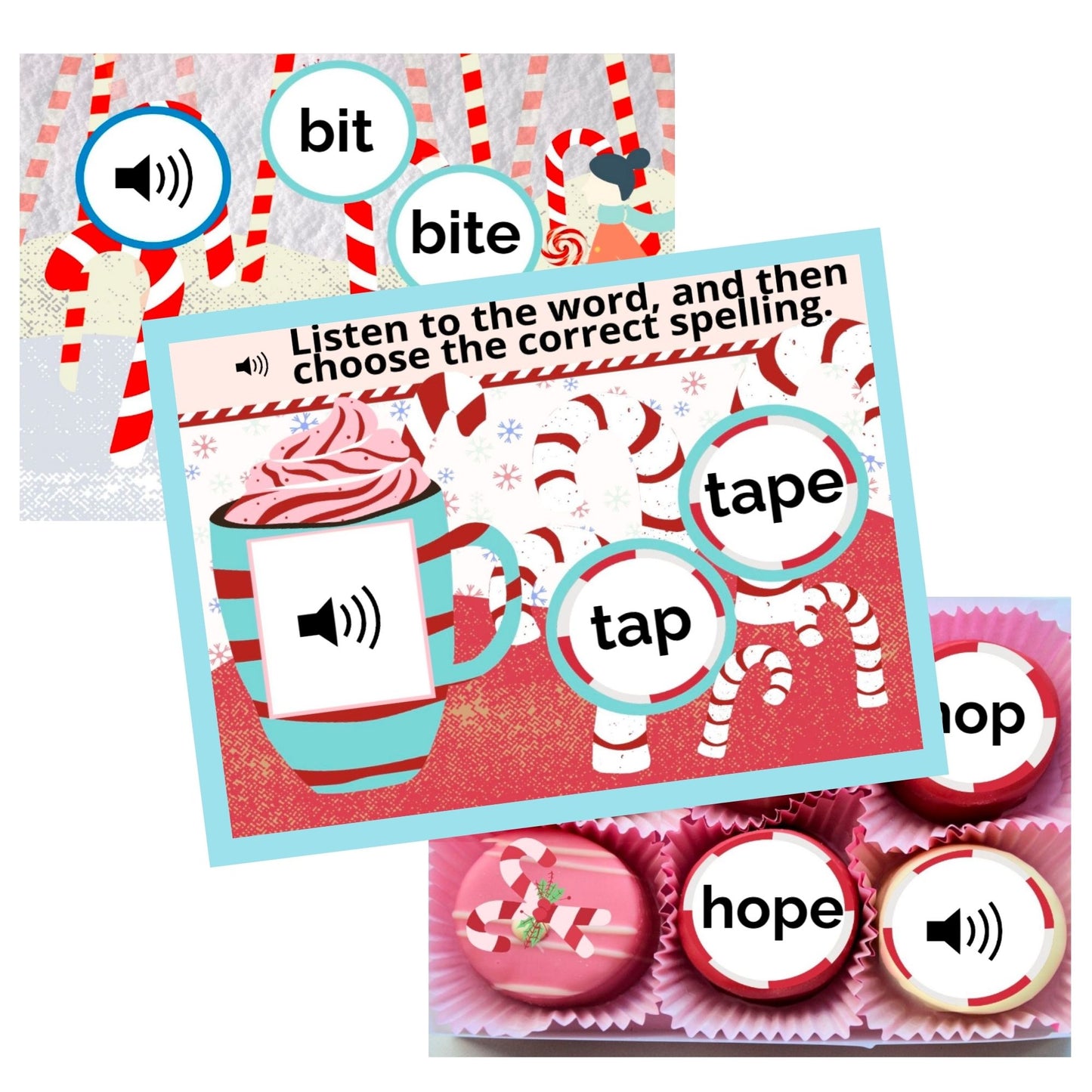 CVCE words (magic e) with a Candy Cane Theme