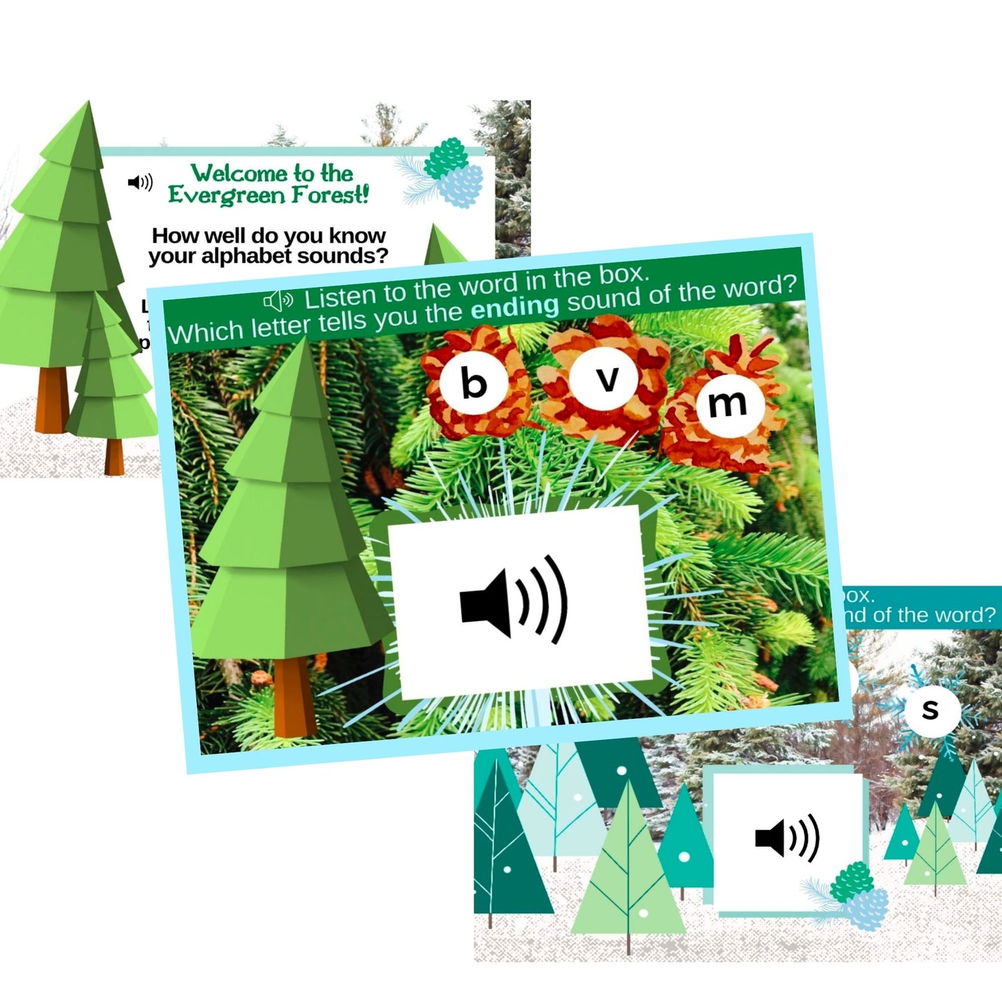 Final Sounds Practice Digital Activity Winter/Evergreen Themed