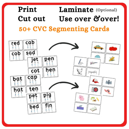 CVC Words Segmenting Cards - Front and Back