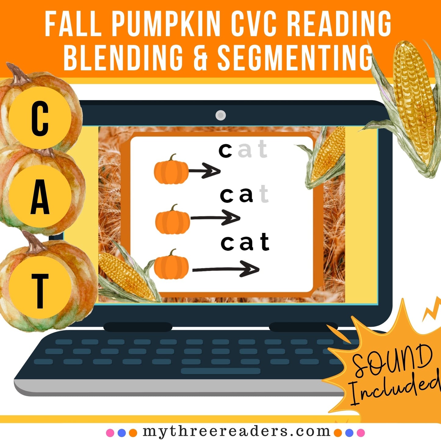 Pumpkin Patch Segmenting & Blending CVC Words Digital Activity