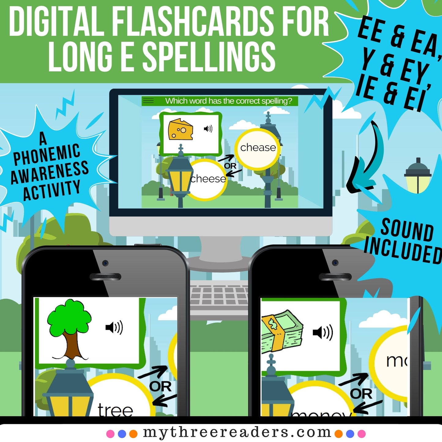 Long E Vowel Teams (EE, EA, E, EY, IE, EI) Digital Activity