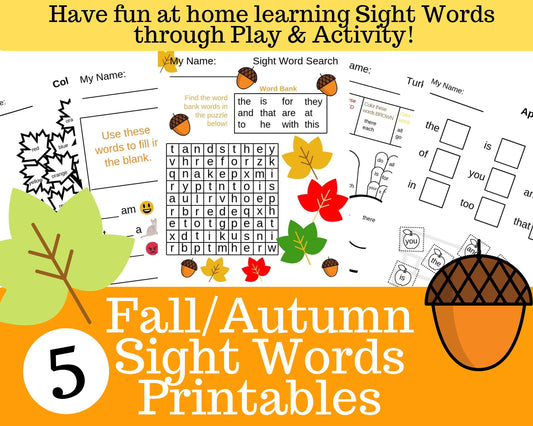 5 Fall Sight Word Printable Activities