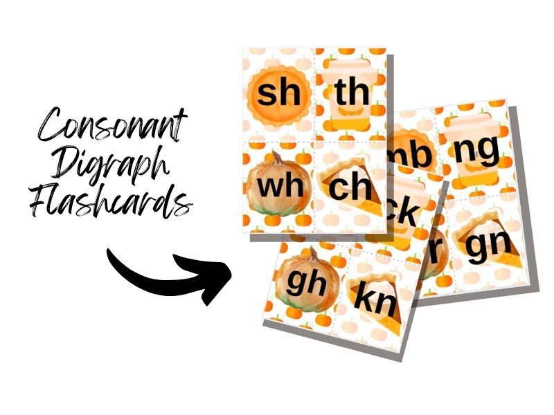 Printable Pumpkin Treats Consonant Digraph Flashcards