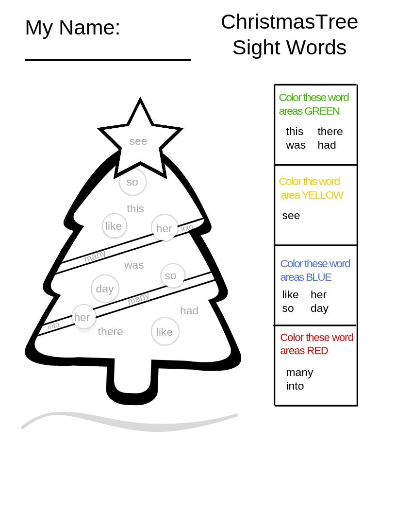 5 Winter Holiday Sight Word Printable Activities