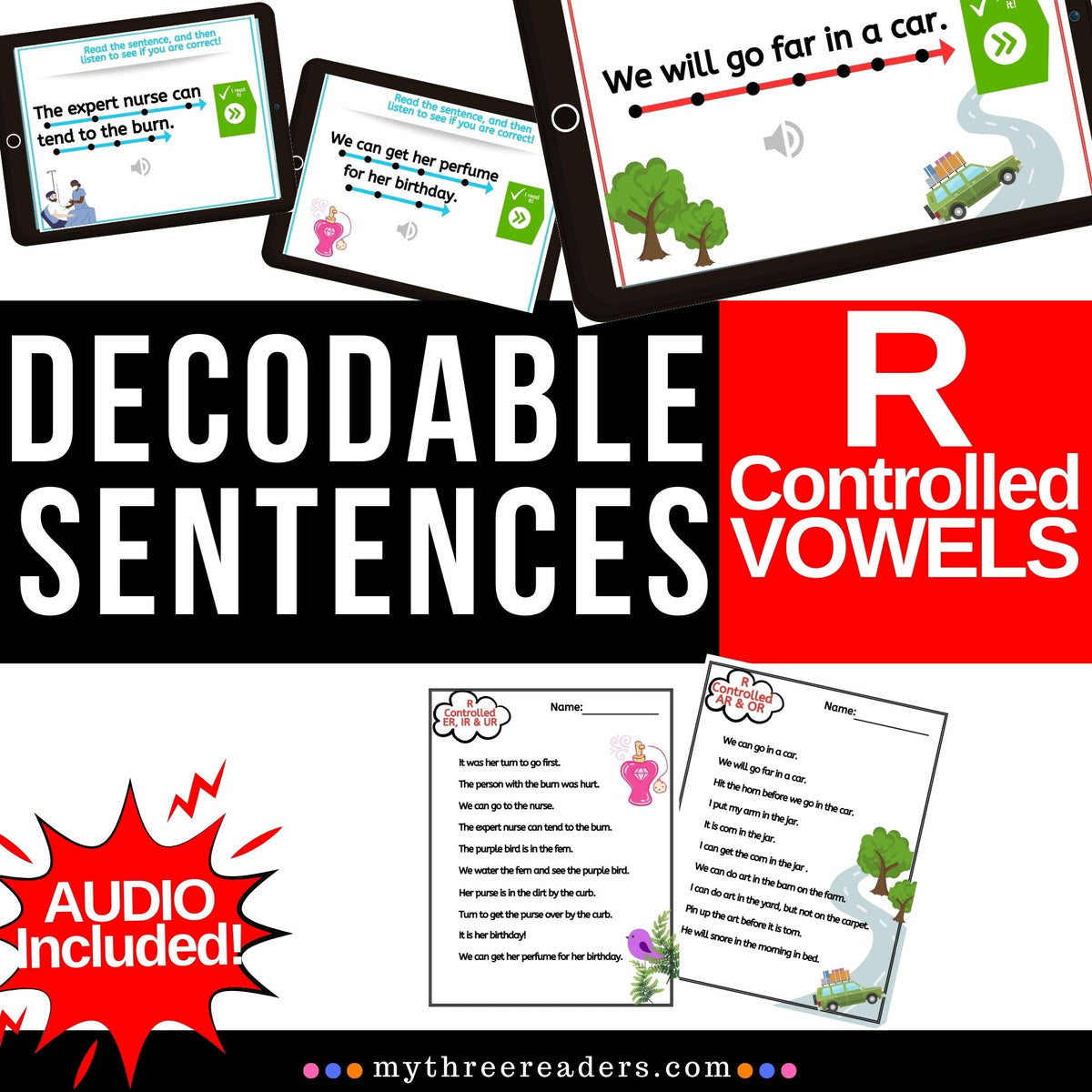 Decodable R Words Decodable Sentences with R-Controlled Vowel Words – My Three Readers