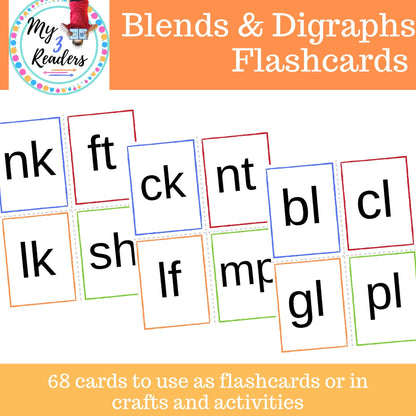Phonics Blends and Digraphs 68 Flashcards