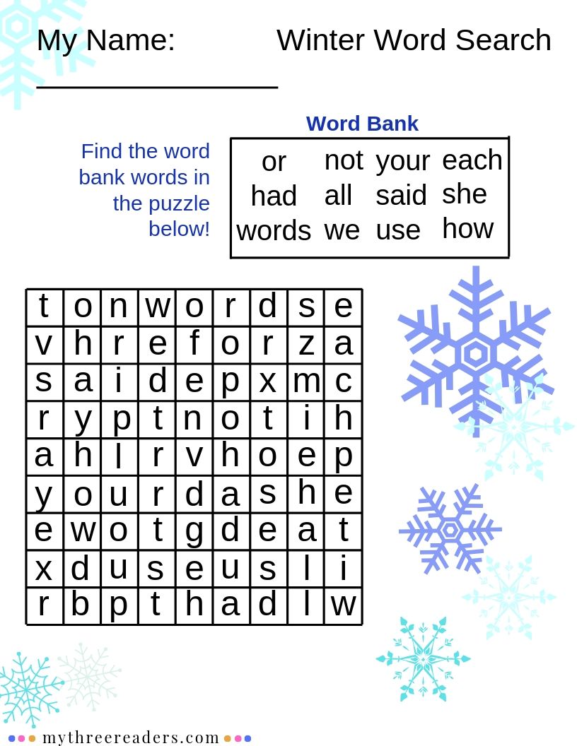 5 Winter Holiday Sight Word Printable Activities