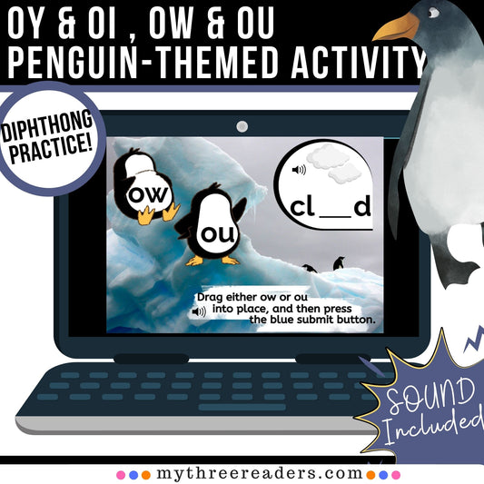OY & OI , OW & OU Penguin themed Boom Activity for Diphthong Practice