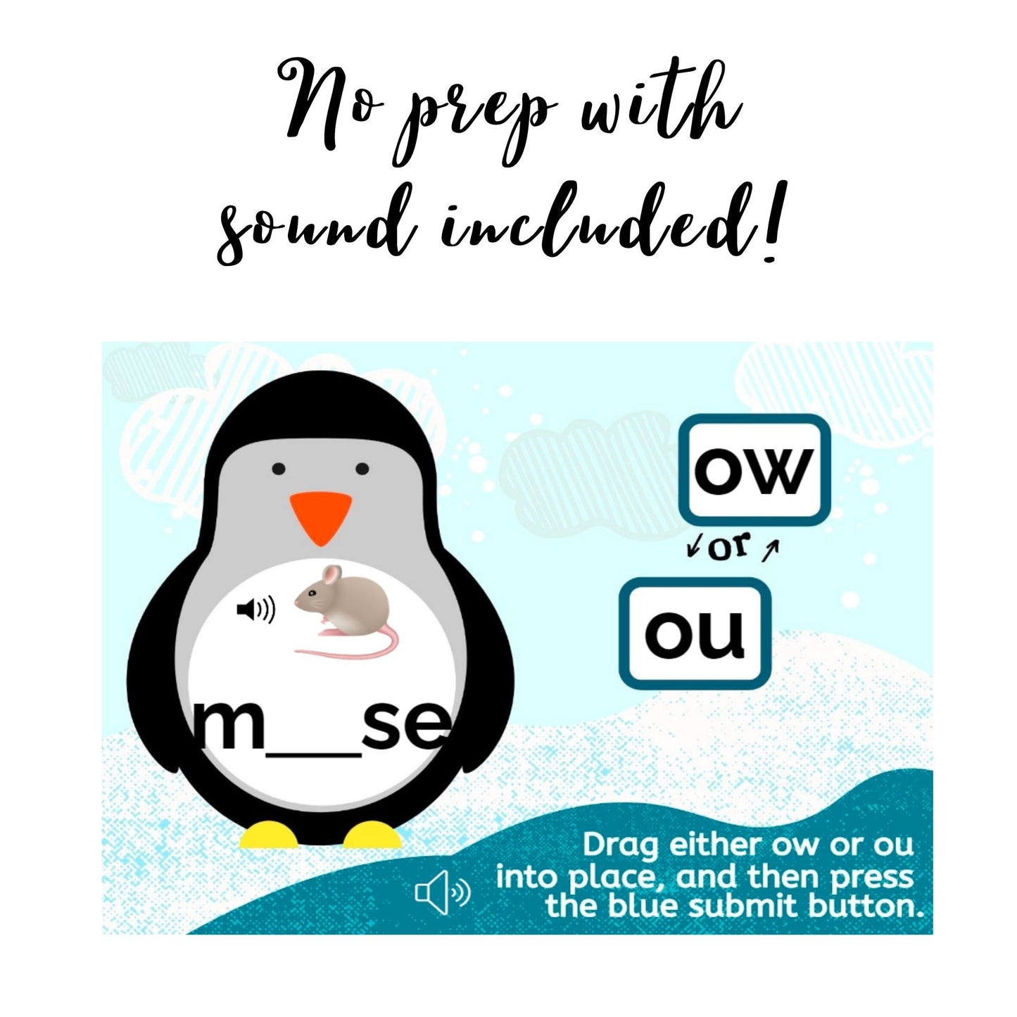 OY & OI , OW & OU Penguin themed Boom Activity for Diphthong Practice