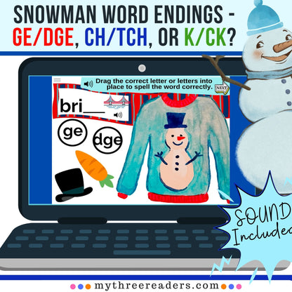 Snow Themed Word Endings - GE/DGE, CH/TCH, or K/CK?