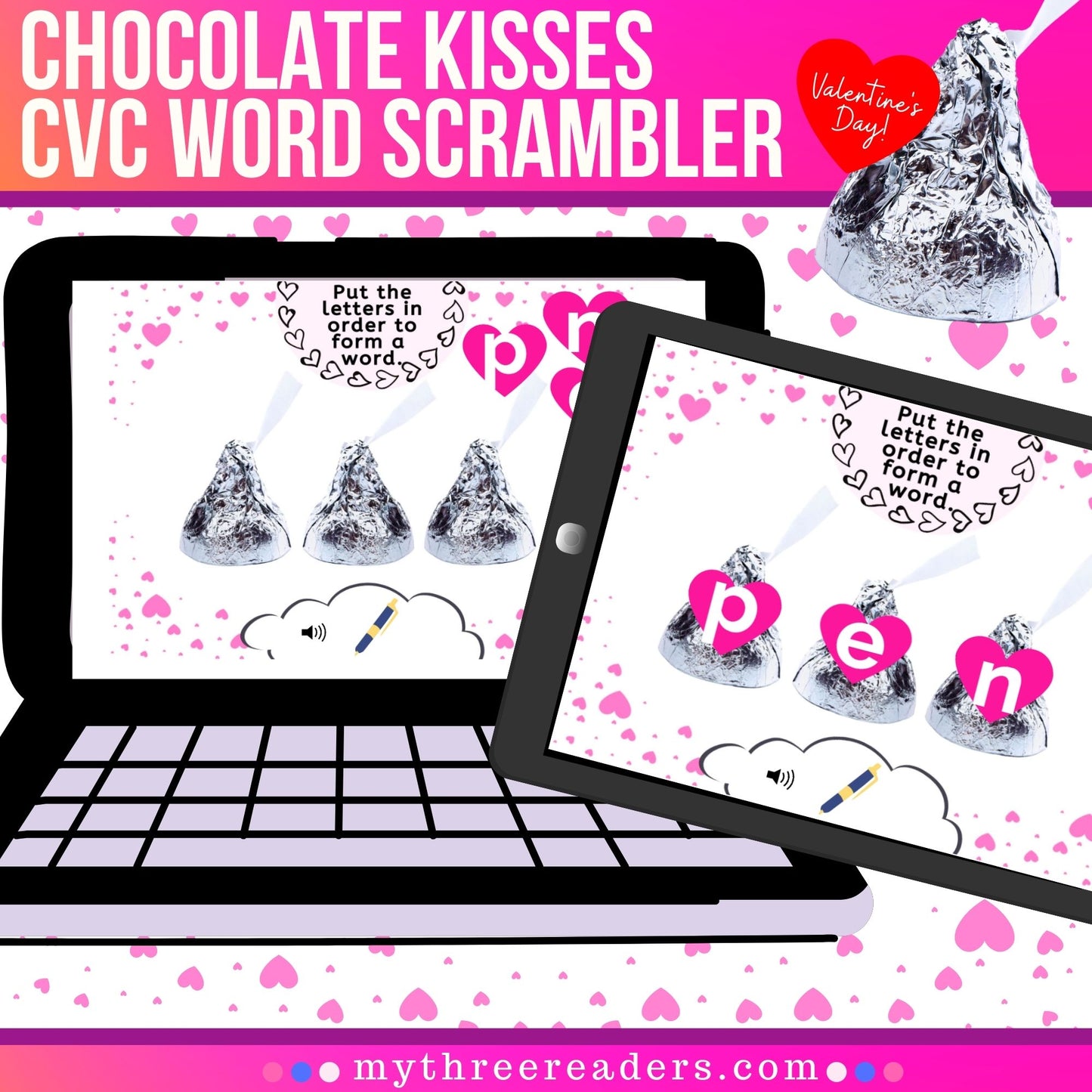 Chocolate Kisses CVC Word Scrambler