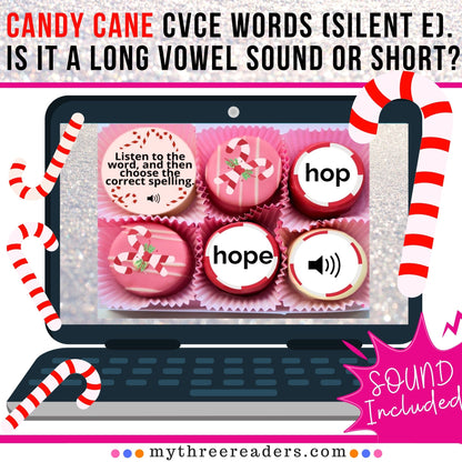 CVCE words (magic e) with a Candy Cane Theme