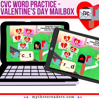 CVC Word Practice Digital Valentine's Day Activity
